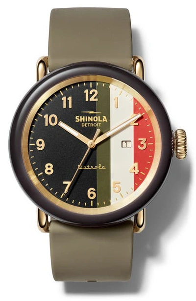Shinola Detrola The Burnout Silicone Strap Watch, 43mm In Khaki/ Cream/ Red/ Charcoal