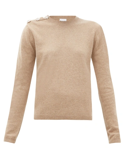 Ganni Crystal Button Cashmere Sweater In Tannin