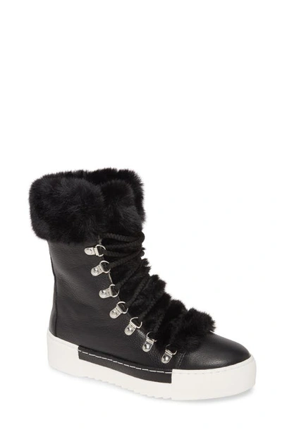 Cecelia New York Faux Fur Boot In Black Leather