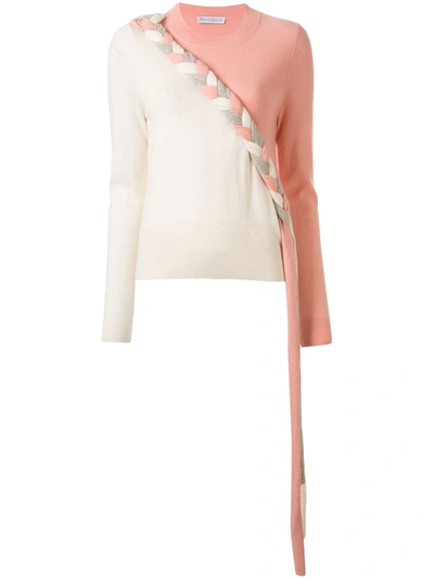 Jw Anderson Braided Colourblock Cashmere Jumper In Pink