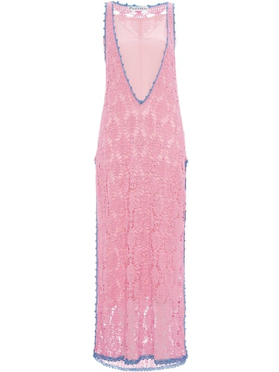 Jw Anderson Contrasted Seam Crochet Dress In Pink