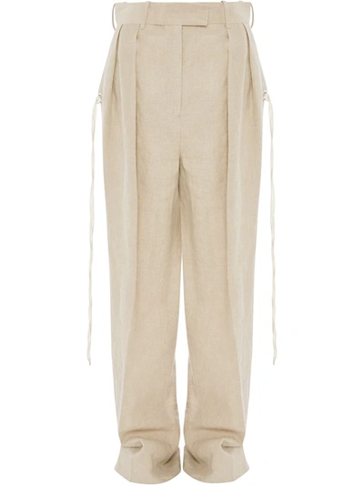 Jw Anderson Double Pleats Tailored Flare Trousers In Neutrals