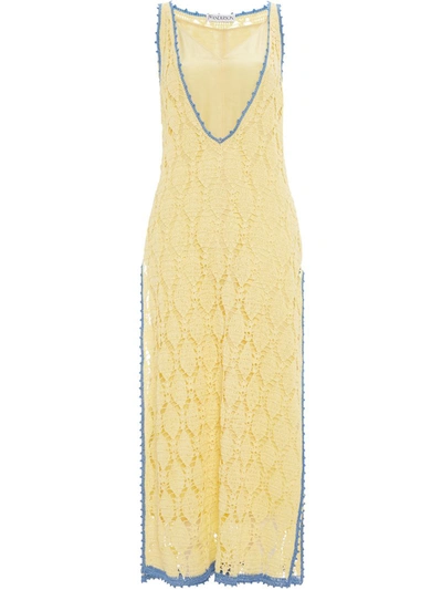 Jw Anderson Contrasted Seam Crochet Dress In Yellow