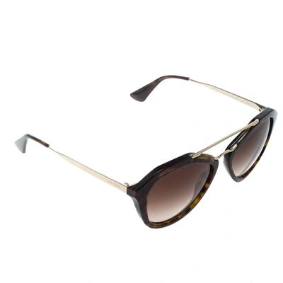Pre-owned Prada Brown Tortoise/brown Gradient Spr12q Cat Eye Sunglasses
