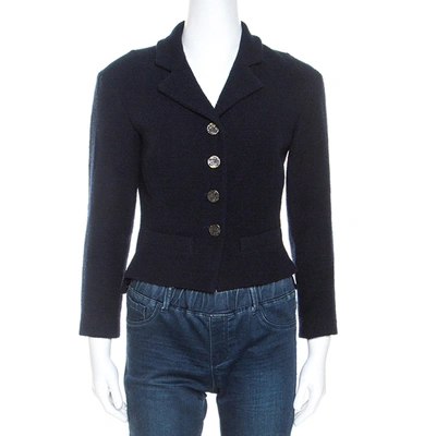 Pre-owned Chanel Navy Blue Boucle Knit Wool Jacket M