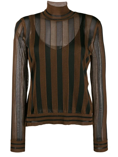 Fendi Pequin-striped High-neck Jumper In Brown