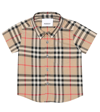 Burberry Babies' Short-sleeve Icon Stripe Cotton Poplin Shirt In Beige