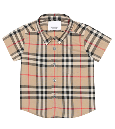 Burberry Babies' Short-sleeve Icon Stripe Cotton Poplin Shirt In Beige