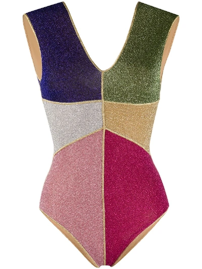 Oseree Color-block Stretch-lurex Swimsuit In Multicolor