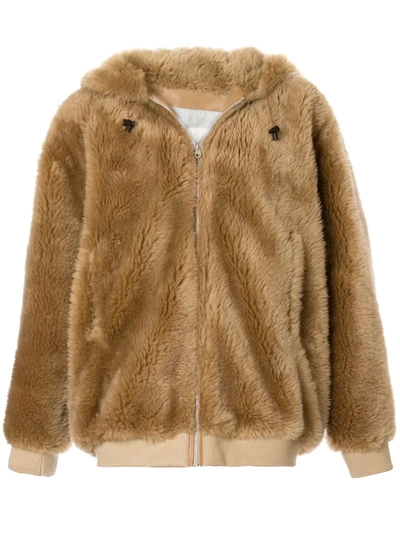 Yves Salomon Fantasy Fur Hooded Jacket In Brown