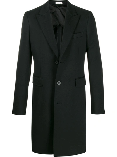 Alexander Mcqueen Single-breasted Wool Coat In Black