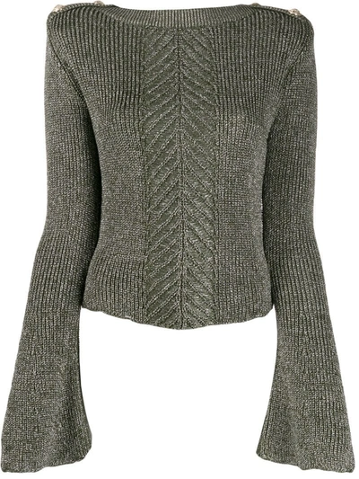 Balmain Herringbone Panel Jumper In Green