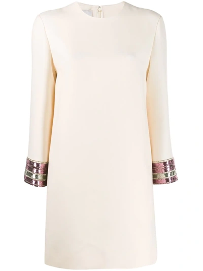 Valentino Sequin Embroidered Mini Dress In Neutrals