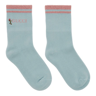 Gucci Blue And Pink Pong Socks In 3972 Aqua
