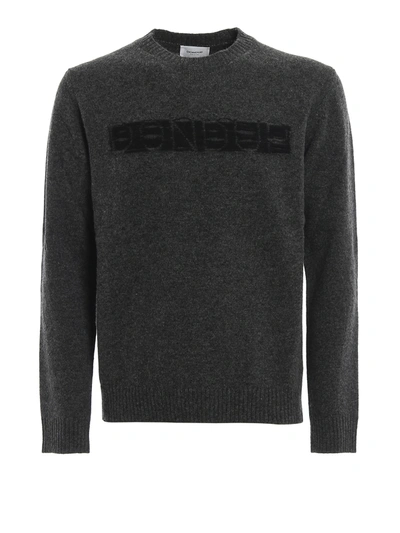 Dondup Jacquard Logo Merino Wool Sweater In Grey