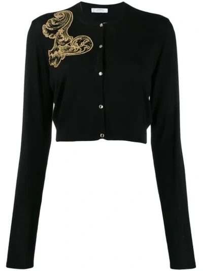 Versace Baroque Embroidery Cropped Cardigan In Black