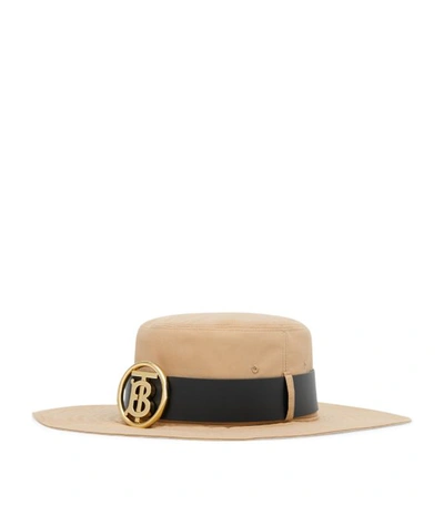 Burberry Monogram Motif Leather Belt Detail Cotton Desert Hat In Honey