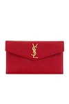 Saint Laurent Uptown Calfskin Leather Envelope Clutch In Rouge Eros