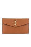 Saint Laurent Uptown Calfskin Leather Envelope Clutch In Brick