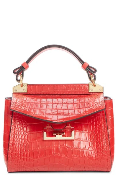 Givenchy Mini Mystic Croc Embossed Leather Satchel In Red