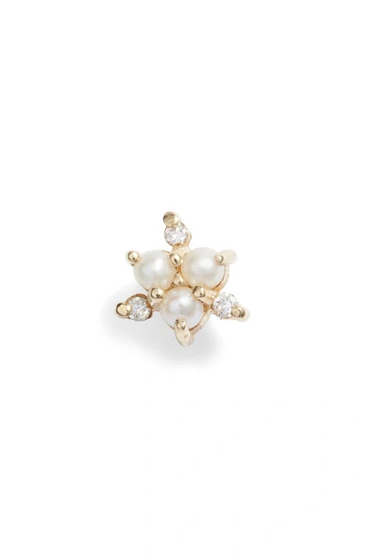 Jennie Kwon Designs Pearl & Diamond Snowflake Single Stud Earring In Yellow Gold/ Pearl