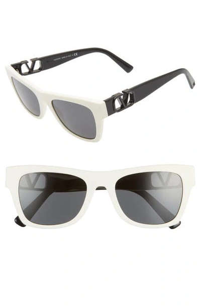 Valentino Square Acetate Sunglasses W/ V Temples In Grey-black