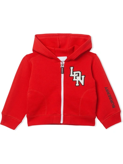 Burberry Babies' Logo Zipped Front Hoodie In Red