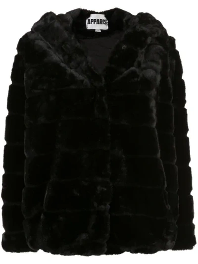 Apparis Goldie 4 Faux Fur Hooded Jacket In Noir