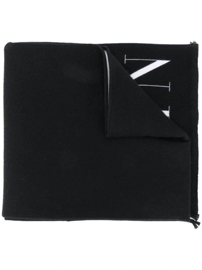 Valentino Reversible Logo Intarsia Wool And Silk-blend Scarf In Black