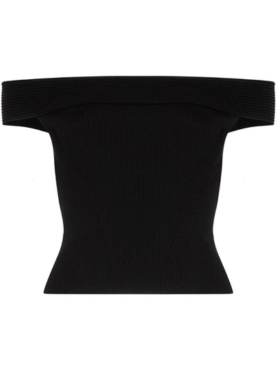 Alexander Mcqueen Off-the-shoulder Ribbed-knit Top In Black