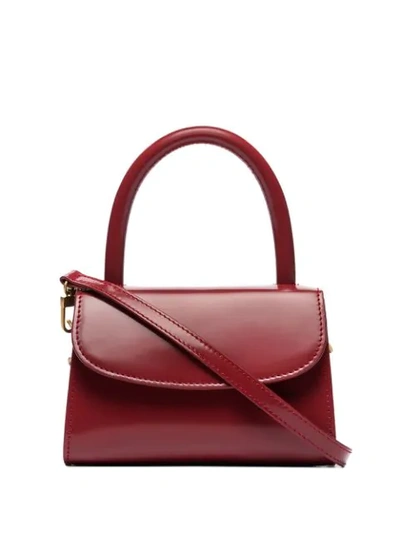 By Far Mini Semi Patent Leather Top Handle Bag In Red