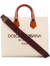 Dolce & Gabbana Men's Summer Luxury Wooden-handle Leather Tote Bag In Neutrals