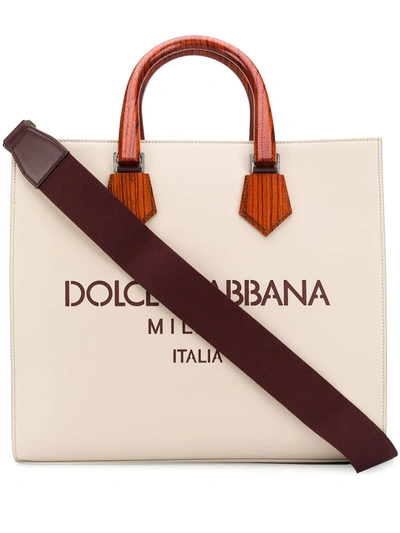 Dolce & Gabbana Men's Summer Luxury Wooden-handle Leather Tote Bag In Neutrals