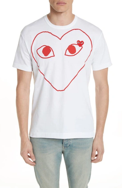 Comme Des Garçons Outline Heart Graphic Tee In White