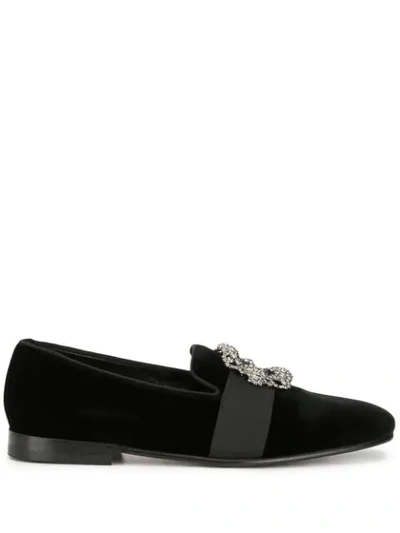 Manolo Blahnik Men's Carlton Suede Jeweled-buckle Loafers In Black