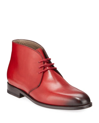 Manolo Blahnik Men's Warwick Leather Chukka Boots In Red