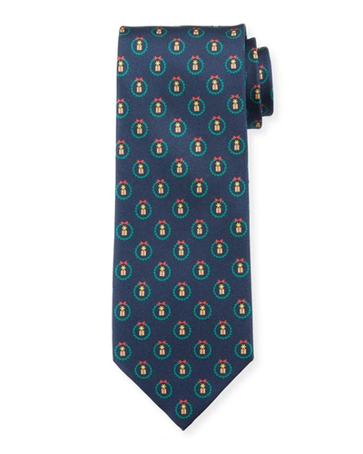 Ferragamo Men's Gift-print Silk Tie In Blue/red