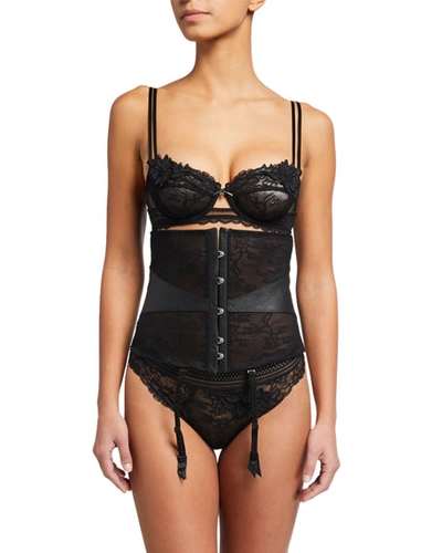 Lise Charmel Sexy Rebelle Lace And Faux-leather Waspie Waist Cincher In Black