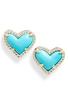 Kendra Scott Ari Heart Stud Earrings In Gold/ Turquoise Magnesite