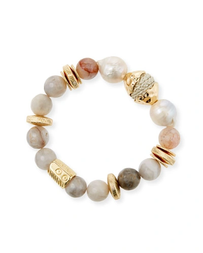 Akola Mixed-bead Agate/quartz/pearl Stretch Bracelet In Multi