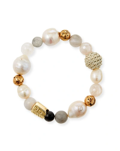Akola Mixed Pearl And Bead Stretch Bracelet In Multi