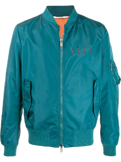 Valentino Vltn Teal Shell Bomber Jacket In Blue