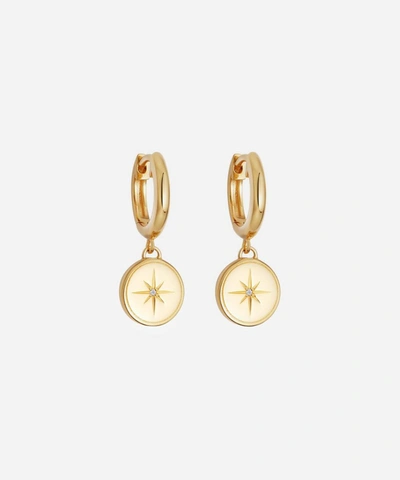 Astley Clarke Gold Plated Vermeil Silver Celestial Compass White Sapphire Drop Earrings