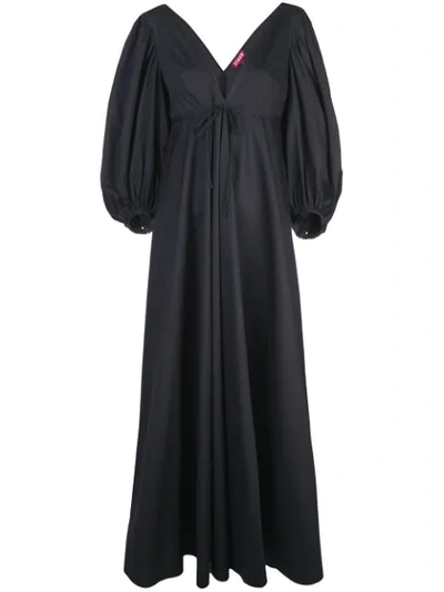 Staud Amaretti Puff-sleeve Cotton-poplin Maxi Dress In Black
