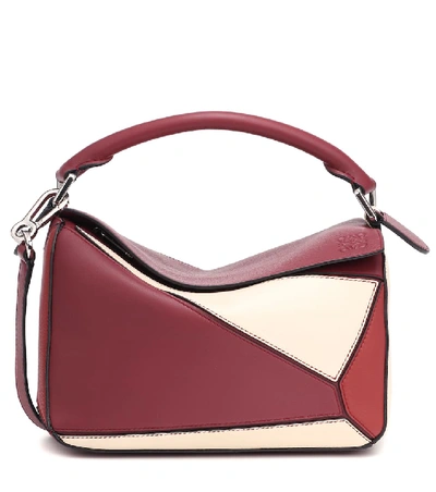 Loewe Small Puzzle Leather Color Block  Bag In Red