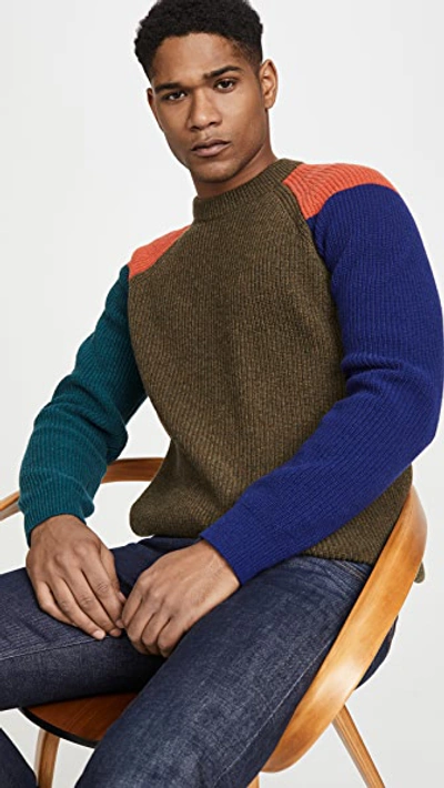Ps By Paul Smith Raglan Sleeve Cotton Sweater In Olive