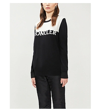 Moncler Logo-embroidered Wool And Cashmere-blend Jumper In Black