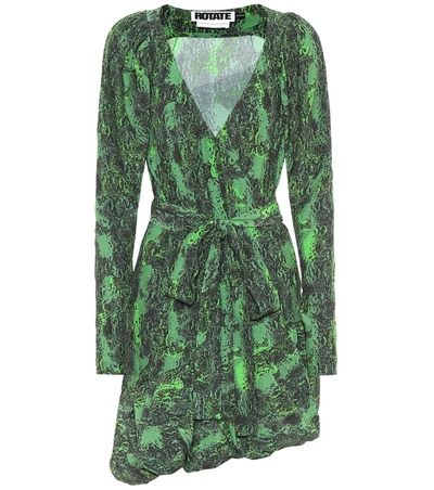 Rotate Birger Christensen Nancy Snake-print Crepe De Chine Mini Wrap Dress In Verde