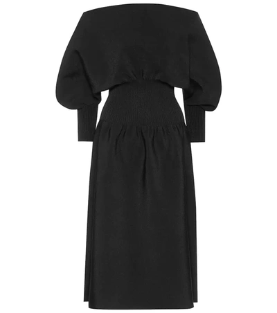 Bottega Veneta Off-the-shoulder Balloon-sleeve Dress In Black