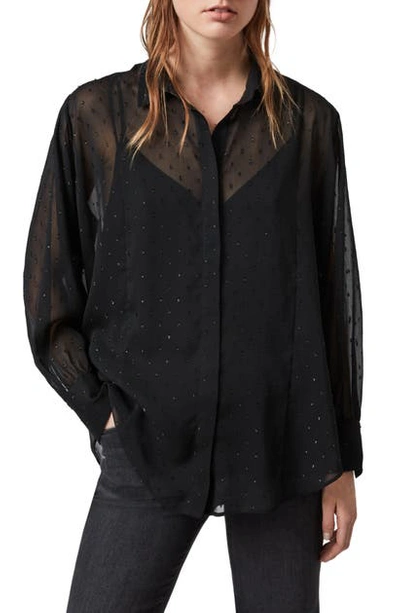 Allsaints Womens Black Sparkle Metallic-embellishment Crepe Shirt M